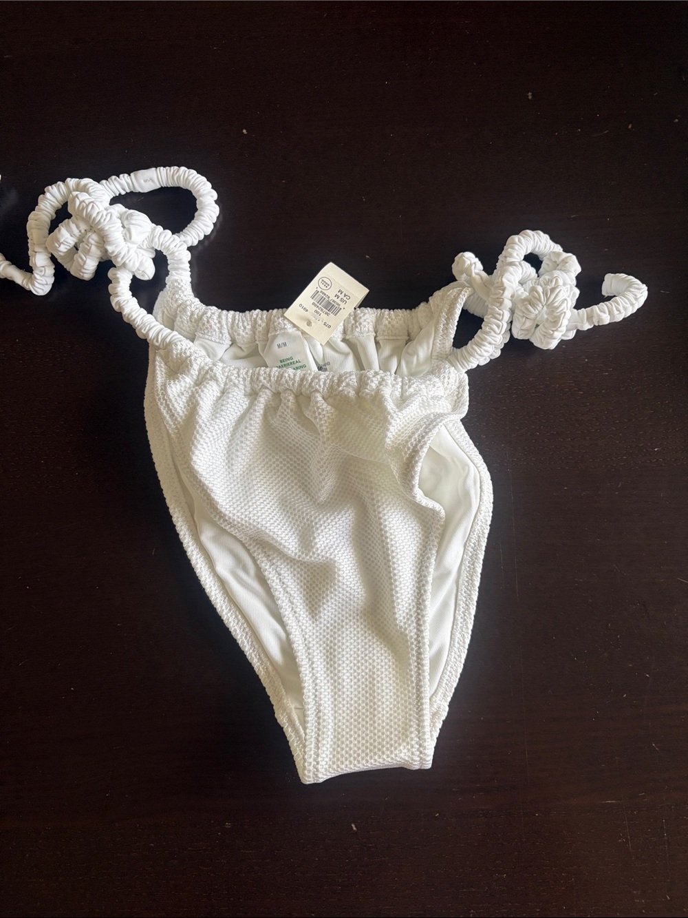 aerie White Textured Bikini Bottoms with Ruched Tie Sides — High Cut
